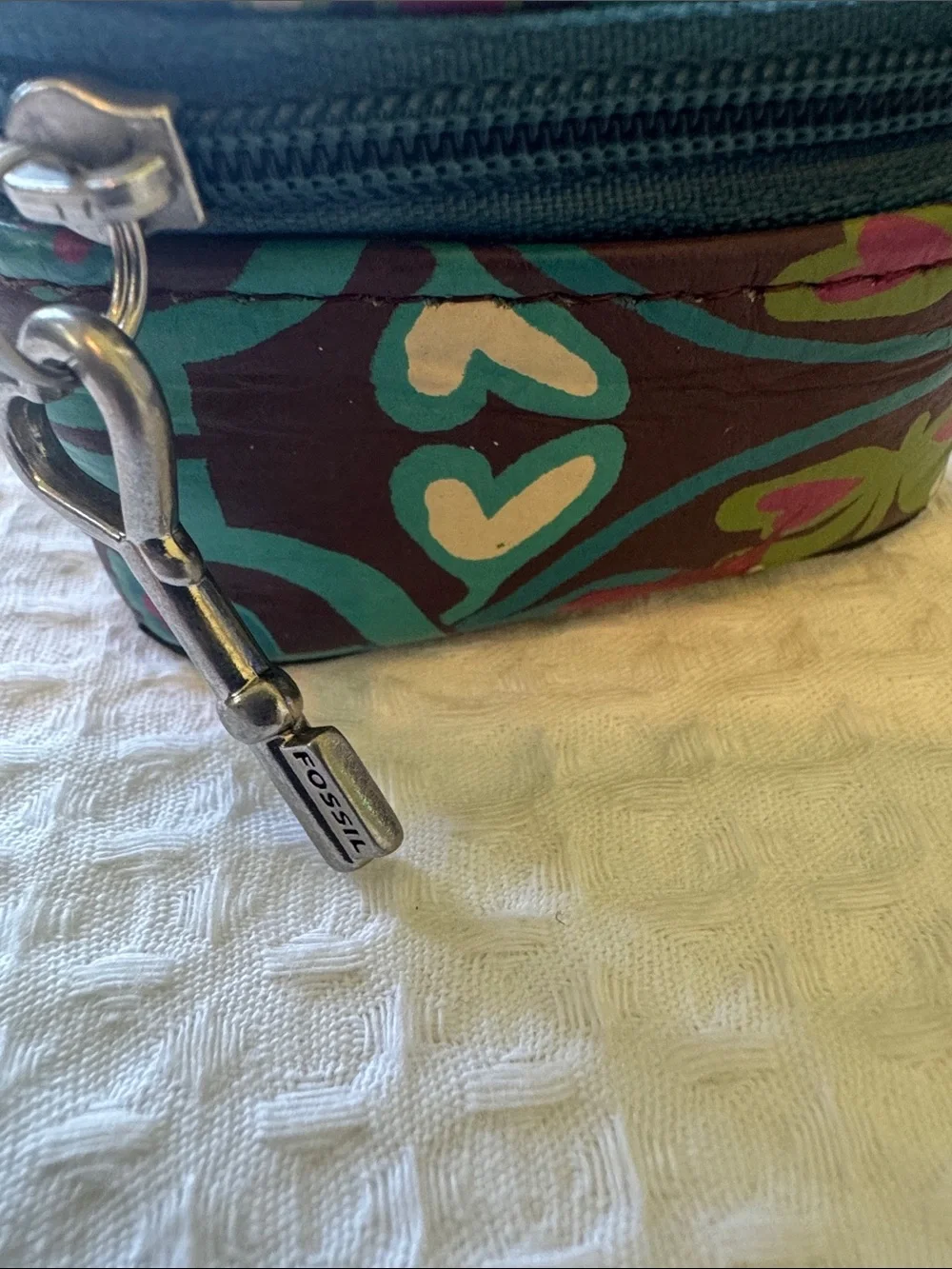 Fossil Travel Jewelry Case Butterfly Print Zip Organizer EUC